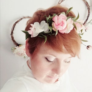 Boho Hair Crown, Bridal Flower Crown, Woodland Wedding Head Piece, Ivory and Pink Flower Crown, Bridal Headpiece, Rustic Crown, Photo Prop