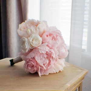 Wedding Bouquet, Peony Bridal Bouquet, Silk Wedding Flowers, Blush Pink Wedding Flowers, Vintage Wedding, Boho Bohemian Wedding, Bride image 1