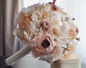 Peony Bridal Bouquet, Silk Wedding Flowers, Brooch Bouquet, Pink Champagne Wedding Flowers, Vintage Wedding, Wedding Bride Bridesmaid