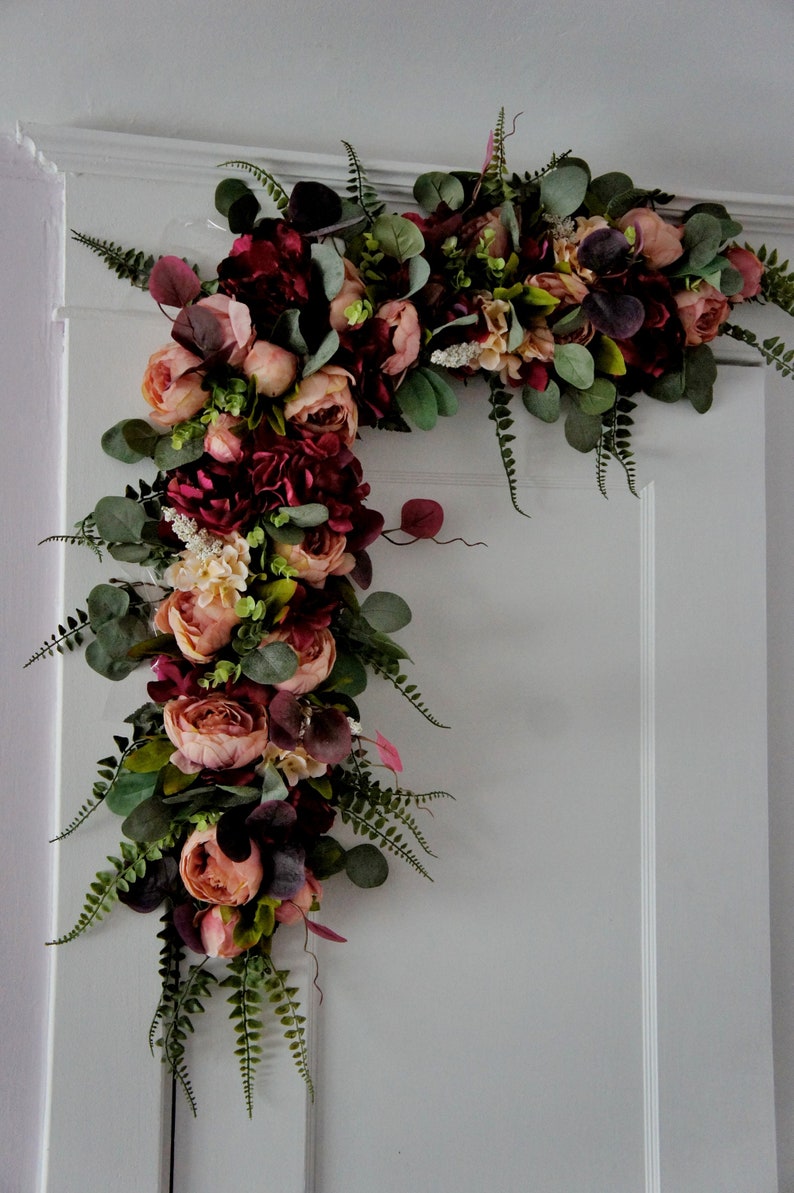 Wedding Arch Swag, Eucalyptus Swag, Wedding Backdrop, Wedding Arch Flowers, Silk Arch Flowers, Church Swag, Corner Wedding Swag image 3