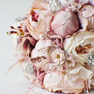 Peony Bridal Bouquet, Silk Wedding Flowers, Brooch Bouquet, Champagne Wedding Flowers, Vintage Wedding, Shabby Chic Wedding Bride Bridesmade