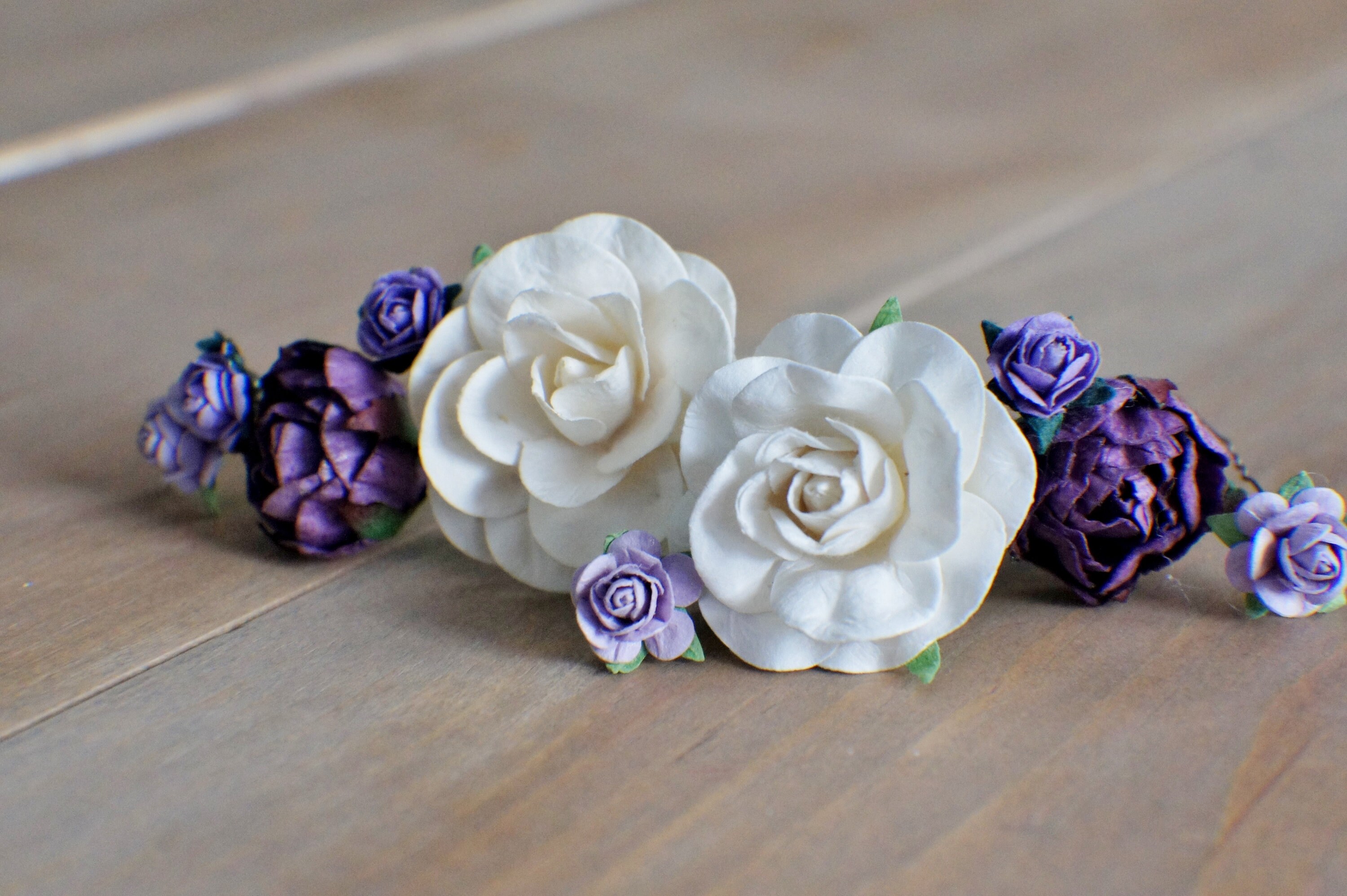 Purple And White Hair Flower Pins White Wedding Floral Bobby Etsy