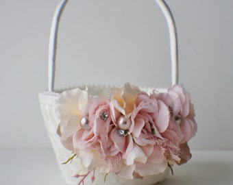 Wedding Flower Girl Basket, Silk Wedding Flowers, Silk Roses, Custom Colors, Flower Girl