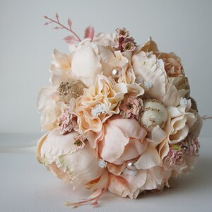 Peony Bridal Bouquet, Silk Wedding Flowers, Champagne Wedding Flowers, Vintage Wedding, Rustic Wedding Shabby Chic Wedding, Bride Bridesmade image 5