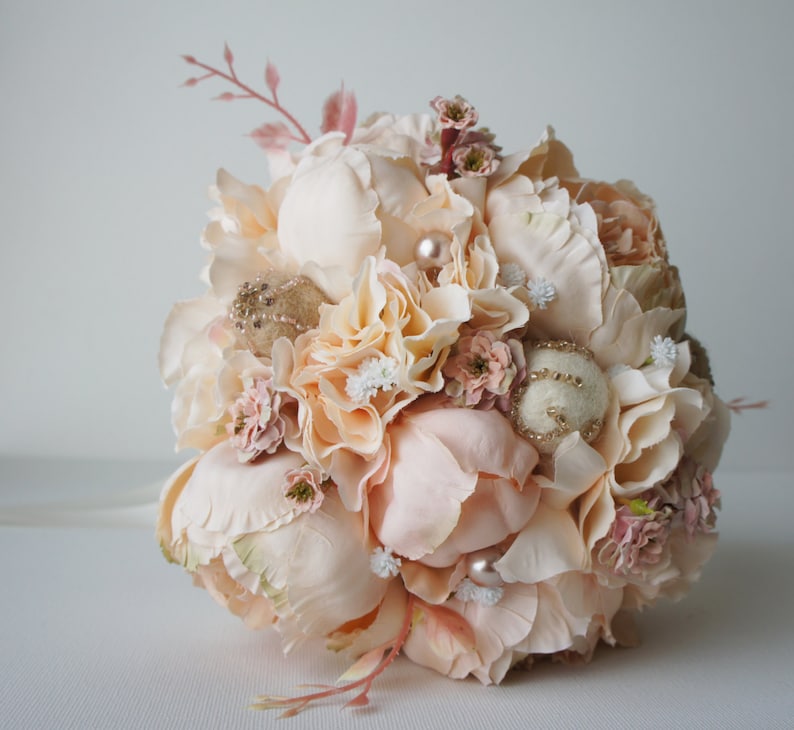 Peony Bridal Bouquet, Silk Wedding Flowers, Champagne Wedding Flowers, Vintage Wedding, Rustic Wedding Shabby Chic Wedding, Bride Bridesmade image 5