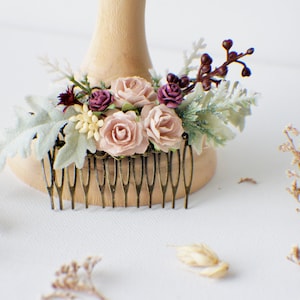 Wedding Hair Comb, Eucalyptus Hair Comb, Champagne crown, Burgundy Bridal hair, Floral hair pin, Wedding Hair Comb Bridal Comb, Floral Comb