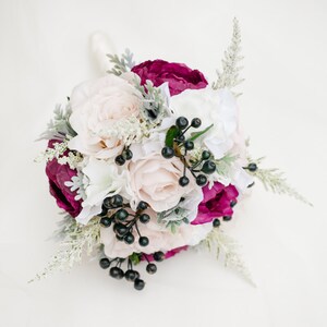 Silk Wedding Bouquet,  Silk Bride Bouquet, Blush Roses, Purple Peonies, Hydrangeas, Vintage Inspired Rustic Wedding, Bridesmaid Bouquet
