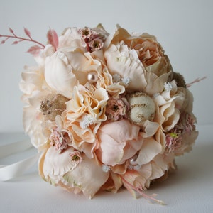 Peony Bridal Bouquet, Silk Wedding Flowers, Champagne Wedding Flowers, Vintage Wedding, Rustic Wedding Shabby Chic Wedding, Bride Bridesmade image 1