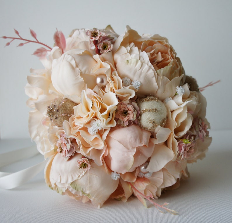 Peony Bridal Bouquet, Silk Wedding Flowers, Champagne Wedding Flowers, Vintage Wedding, Rustic Wedding Shabby Chic Wedding, Bride Bridesmade image 1