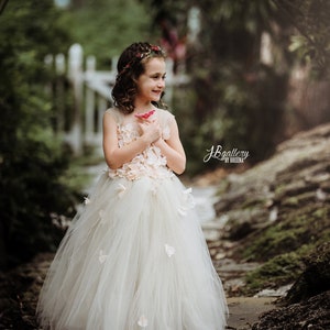 Flower girl dress Champagne Dress Champagne tutu dress, flower top, hydrangea top, toddler tutu dress Cascading flowers