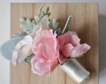 Rose Boutonniere Groom Groomsmen Wedding Flower, Rose and Hydrangea Accent - Rustic Wedding Boutonnieres