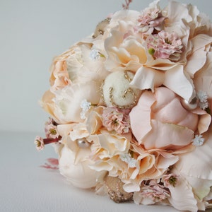 Peony Bridal Bouquet, Silk Wedding Flowers, Champagne Wedding Flowers, Vintage Wedding, Rustic Wedding Shabby Chic Wedding, Bride Bridesmade image 4