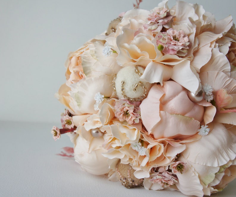 Peony Bridal Bouquet, Silk Wedding Flowers, Champagne Wedding Flowers, Vintage Wedding, Rustic Wedding Shabby Chic Wedding, Bride Bridesmade image 4