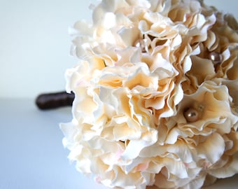 Champagne Hydrangea Bouquet, Silk Wedding Flowers, Bridesmaid Bouquet, Rustic Wedding, Vintage Wedding, Bridal Bouquet, Bride, Bridesmade