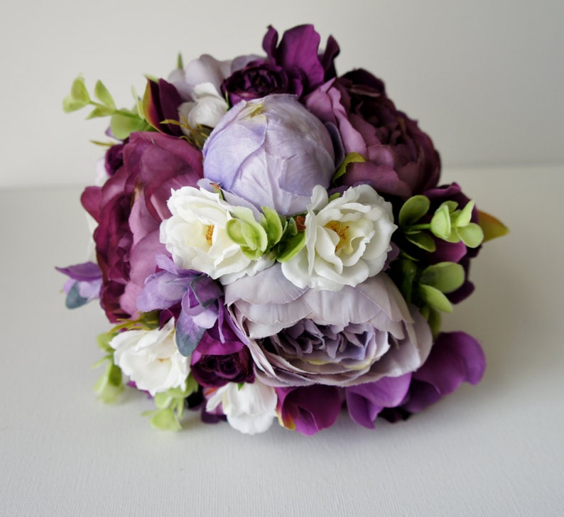 Vintage Wedding Rustic Wedding Shabby Chic Wedding Bride Bridesmade Purple Peony Bridal Bouquet Silk Wedding Bouquet