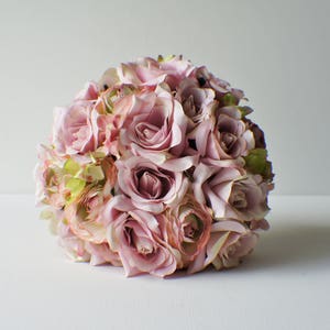 READY TO SHIP Silk Bride Bouquet, Rose Bouquet, Pink, Green Roses, Hydrangeas, Shabby Chic Vintage, Keepsake Bouquet Bridesmaid Bouquet image 2