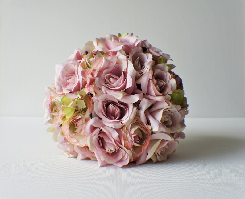 READY TO SHIP Silk Bride Bouquet, Rose Bouquet, Pink, Green Roses, Hydrangeas, Shabby Chic Vintage, Keepsake Bouquet Bridesmaid Bouquet image 2