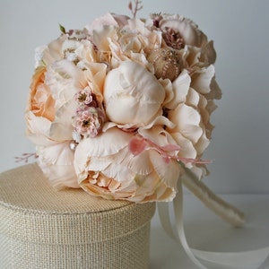 Peony Bridal Bouquet, Silk Wedding Flowers, Champagne Wedding Flowers, Vintage Wedding, Rustic Wedding Shabby Chic Wedding, Bride Bridesmade image 2