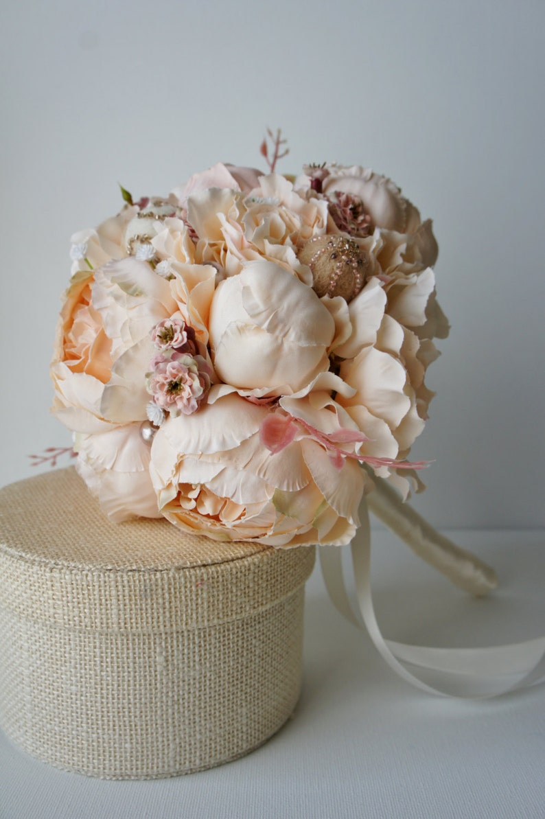 Peony Bridal Bouquet, Silk Wedding Flowers, Champagne Wedding Flowers, Vintage Wedding, Rustic Wedding Shabby Chic Wedding, Bride Bridesmade image 2