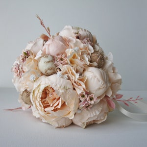 Peony Bridal Bouquet, Silk Wedding Flowers, Champagne Wedding Flowers, Vintage Wedding, Rustic Wedding Shabby Chic Wedding, Bride Bridesmade image 3