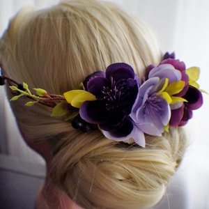 Wedding Crown, Purple Lavender Flower Crown, WEdding Floral Crown, Woodland Wreath, Flower Girl Hair Garland, Purple Wedding Boho Crown