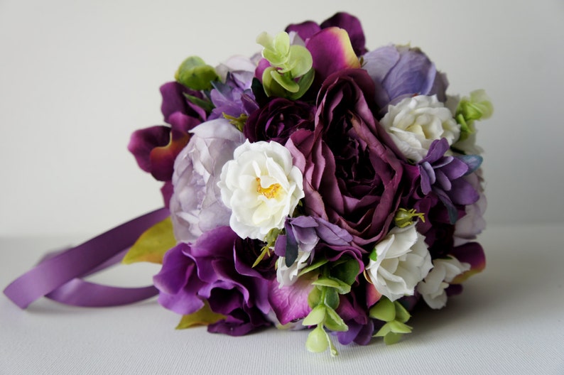Vintage Wedding Rustic Wedding Shabby Chic Wedding Bride Bridesmade Purple Peony Bridal Bouquet Silk Wedding Bouquet