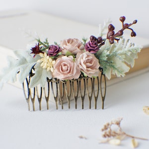 Wedding Hair Comb, Eucalyptus Hair Comb, Champagne crown, Burgundy Bridal hair, Floral hair pin, Wedding Hair Comb Bridal Comb, Floral Comb