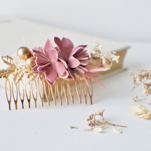 Gold Haarkamm, Mauve Haarkamm, Rosegold Krone, Braut haar, Floral Haarnadel, Hochzeit Haarkamm, Brautkamm, Floraler Kamm, Boho Haarkamm