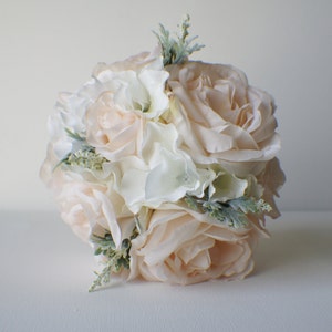 Silk Wedding Bouquet,  Silk Bride Bouquet, Blush Roses Hydrangeas, Vintage Inspired Rustic Wedding, Bridesmaid Bouquet