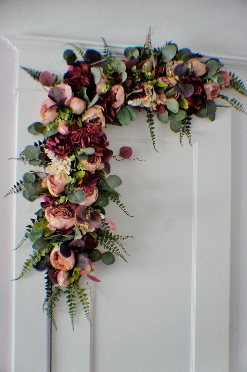 Wedding Arch Swag, Eucalyptus Swag, Wedding Backdrop, Wedding Arch Flowers, Silk Arch Flowers, Church Swag, Corner Wedding Swag image 1