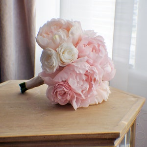 Wedding Bouquet, Peony Bridal Bouquet, Silk Wedding Flowers, Blush Pink Wedding Flowers, Vintage Wedding, Boho Bohemian Wedding, Bride image 2