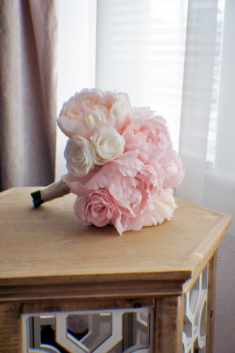 Wedding Bouquet, Peony Bridal Bouquet, Silk Wedding Flowers, Blush Pink Wedding Flowers, Vintage Wedding, Boho Bohemian Wedding, Bride image 2