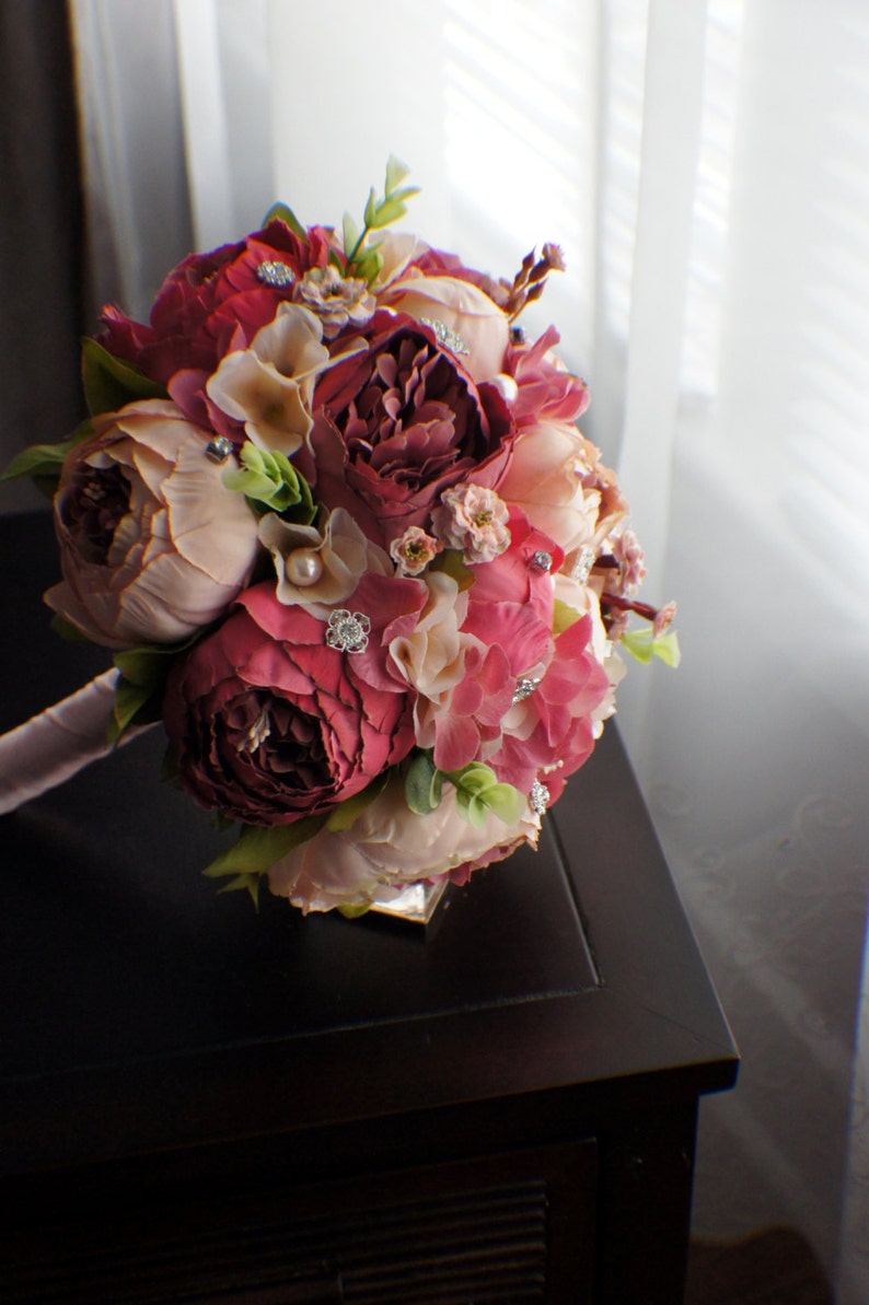 Peony Bridal Bouquet Silk Wedding Flowers Brooch Bouquet Etsy