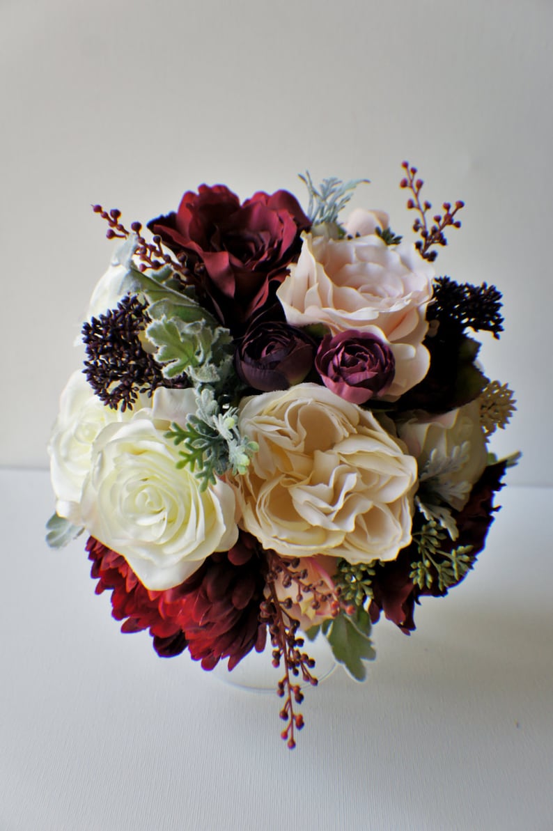 Bridal Bouquet, Wedding Bouquet, Ivory and red Bouquet, Wedding Floral, WEdding Flowers, Bridal Bouquet, Brides Bouquet, Bridesmaid Bouquet image 5