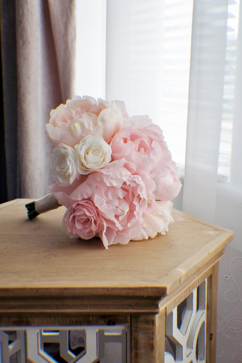 Wedding Bouquet, Peony Bridal Bouquet, Silk Wedding Flowers, Blush Pink Wedding Flowers, Vintage Wedding, Boho Bohemian Wedding, Bride image 1