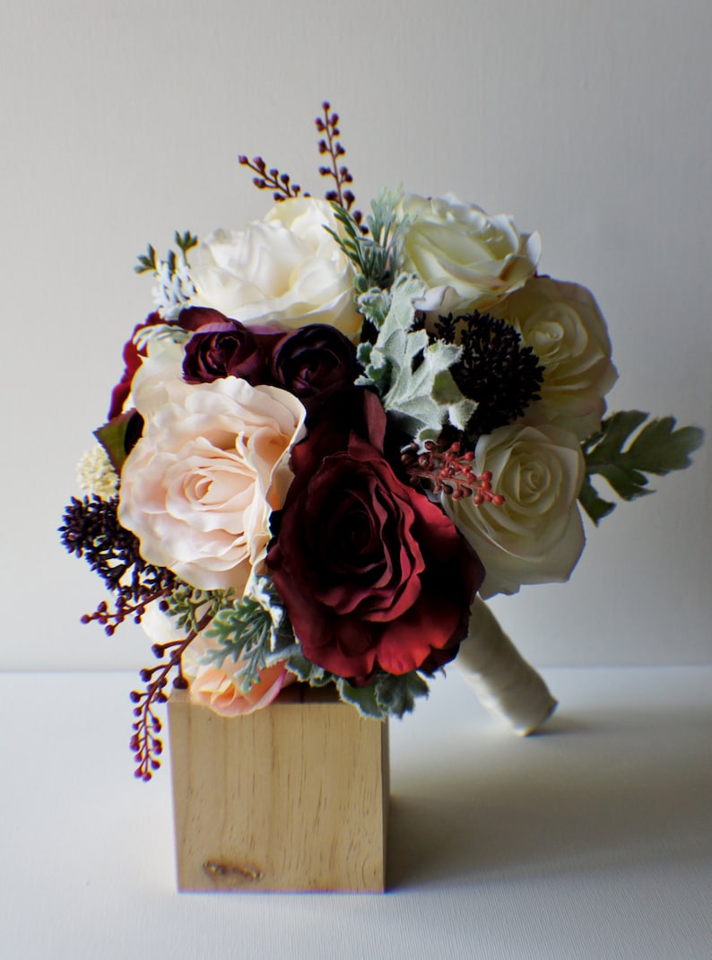 Bridal Bouquet, Wedding Bouquet, Ivory and red Bouquet, Wedding Floral, WEdding Flowers, Bridal Bouquet, Brides Bouquet, Bridesmaid Bouquet image 4