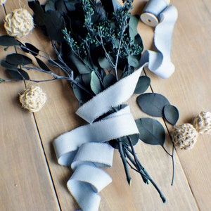 Zachte Grijze katoenen lint 1 &quot;hand geverfd katoen bruidsboeket wrap, cadeau wraps, bruidsboeket, uitnodigingen, bruiloft fotografie styling