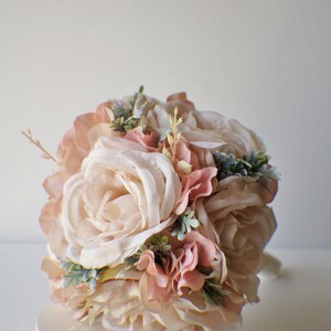 Silk Wedding Bouquet,  Silk Bride Bouquet, Champagne Roses, Blush Hydrangeas, Vintage Inspired Rustic Wedding, Bridesmaid Bouquet