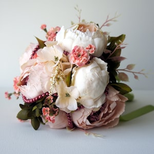 Blush Peony Bridal Bouquet, Silk Wedding Flowers, Vintage Wedding, Rustic Wedding, Shabby Chic Wedding, Bride, Bridesmaide