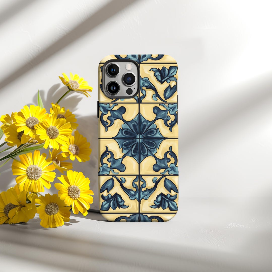 Tile Phone Case Azulejo Porcelain Ceramic Tile Effect Tough Phone Case , iPhone 16, 15 ...