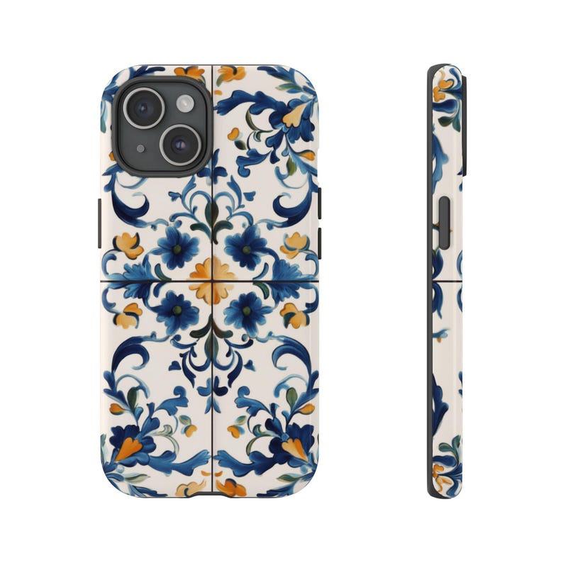 Tile Phone Case Azulejo in Porcelain Blue Ceramic Tile Aesthetic Tough Phone Case ...