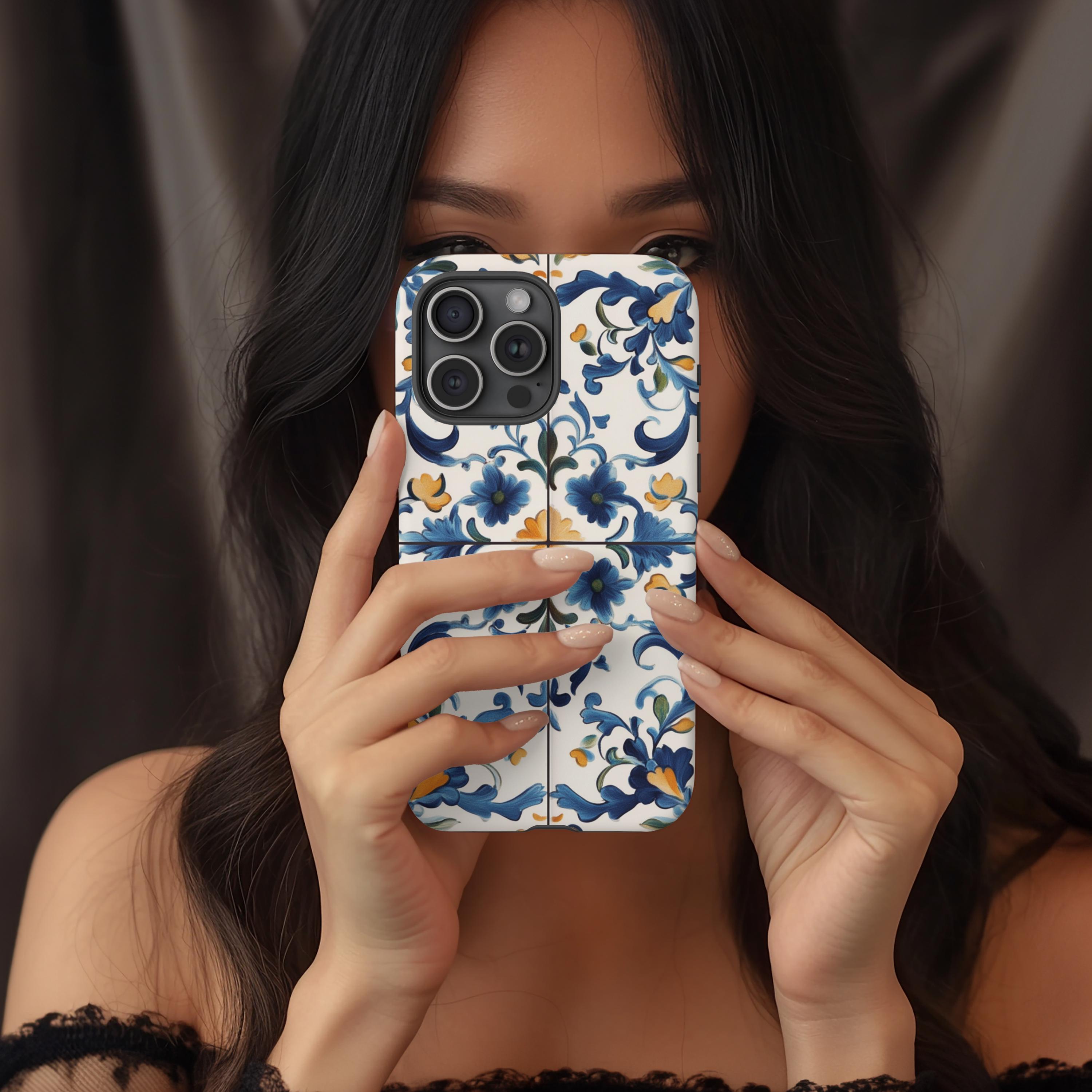 Tile Phone Case Azulejo in Porcelain Blue Ceramic Tile Aesthetic Tough Phone Case ...