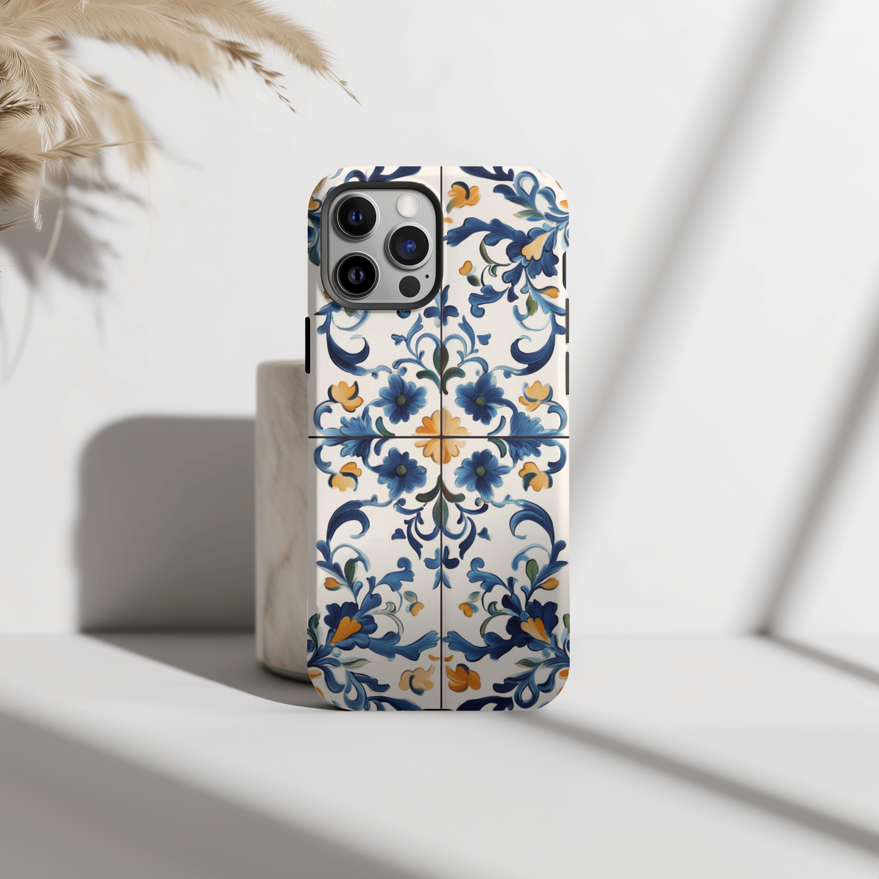 Tile Phone Case Azulejo in Porcelain Blue Ceramic Tile Aesthetic Tough Phone Case ...