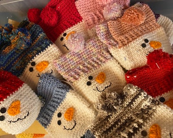 Crochet Snowman Gift Bag, Holiday Drawstring Sack