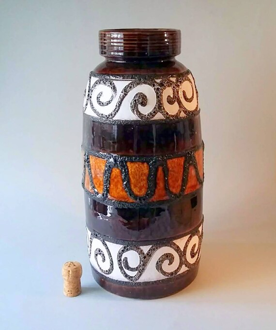 Large 38cm Scheurich Fat Lava Floor Vase 553 38 West German Vase Vintage 1970s Mcm Ceramics