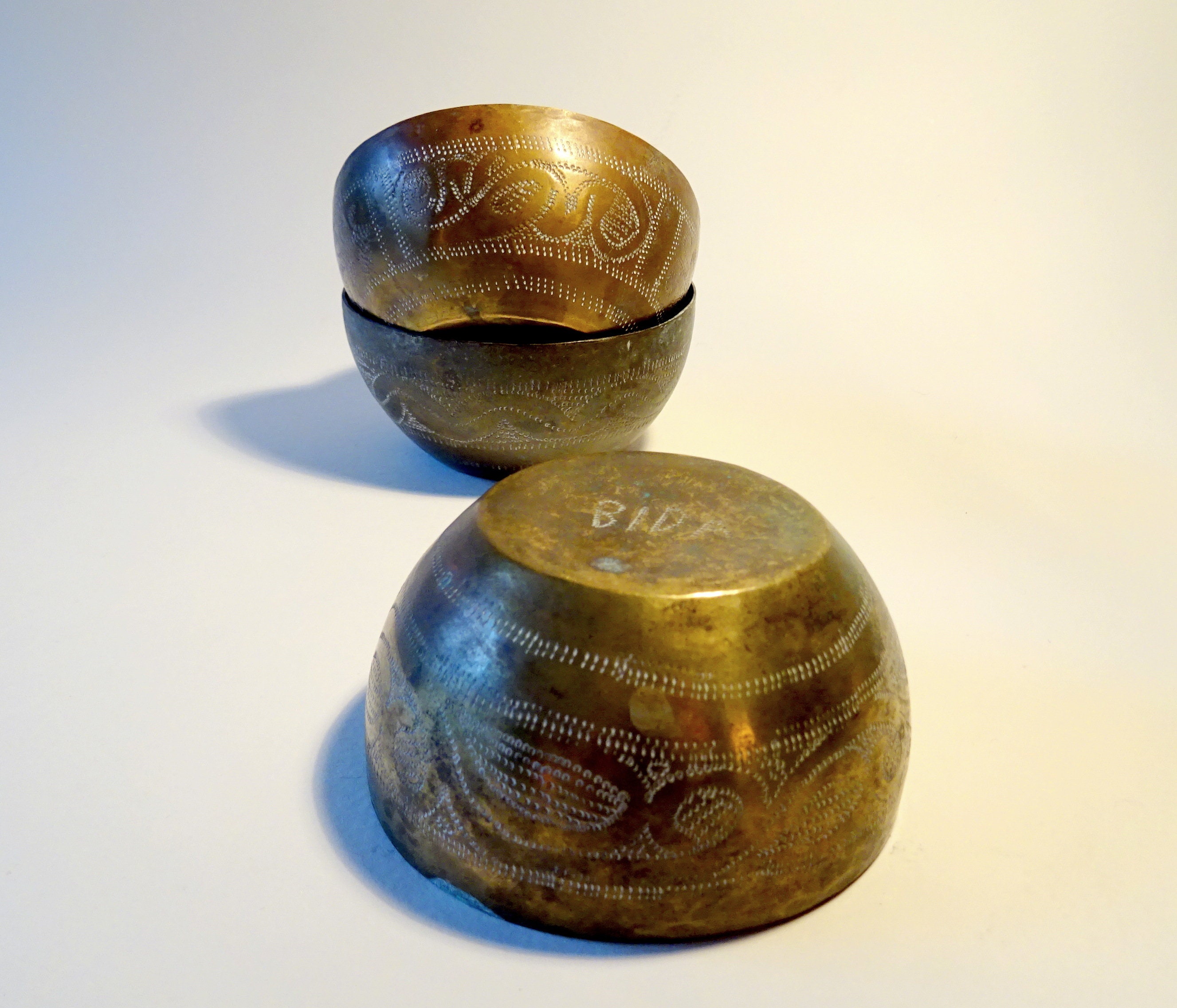 3 Rare VINTAGE BIDA Brass Bowls...nupe Kingdom, Nigeria...hand Hammered