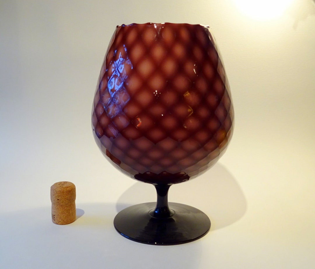 A RETRO 1970s Giant Brandy Glass Goblet Vase...wine Red / White Casing