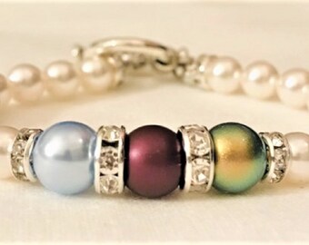 Mothers, Grandmothers, Birthstone Bracelet - Swarovski Pearls & Crystal Rondelles