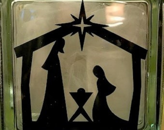 2 SIDED Lighted Glass Block - Nativity and Wise Men Still Seek Him