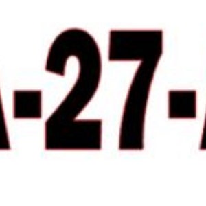 May include: Black and white image of the text "AA-27-AA".